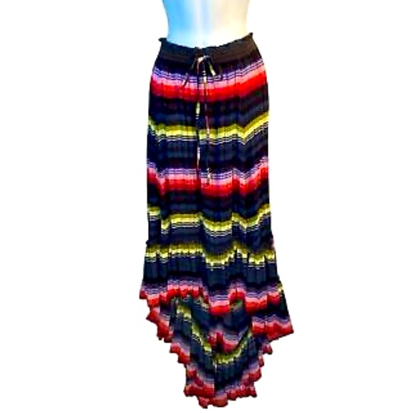 Free People High-Low Maxi Skirt MultiColor Accordion Elastic Waist - Picture 3 of 8